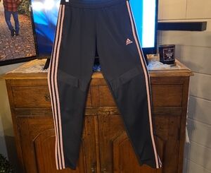 Adidas Charcoal Joggers with Pink Stripes